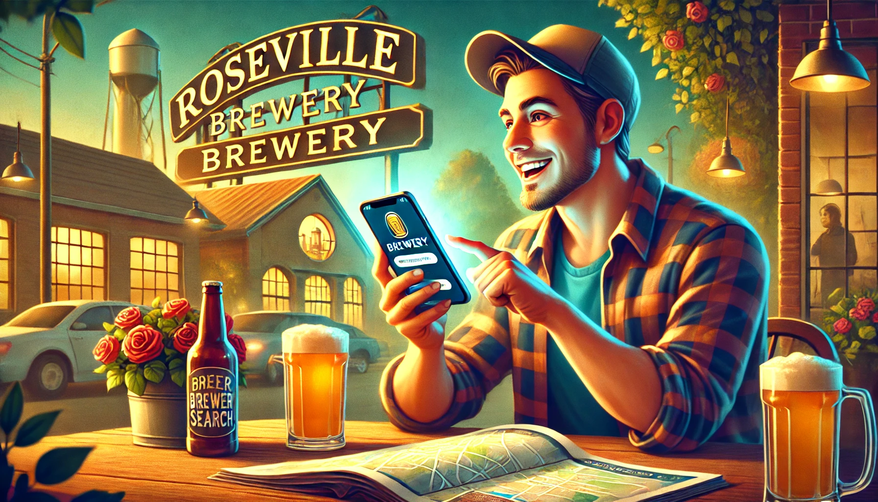 beer lover searching for breweries on his phone