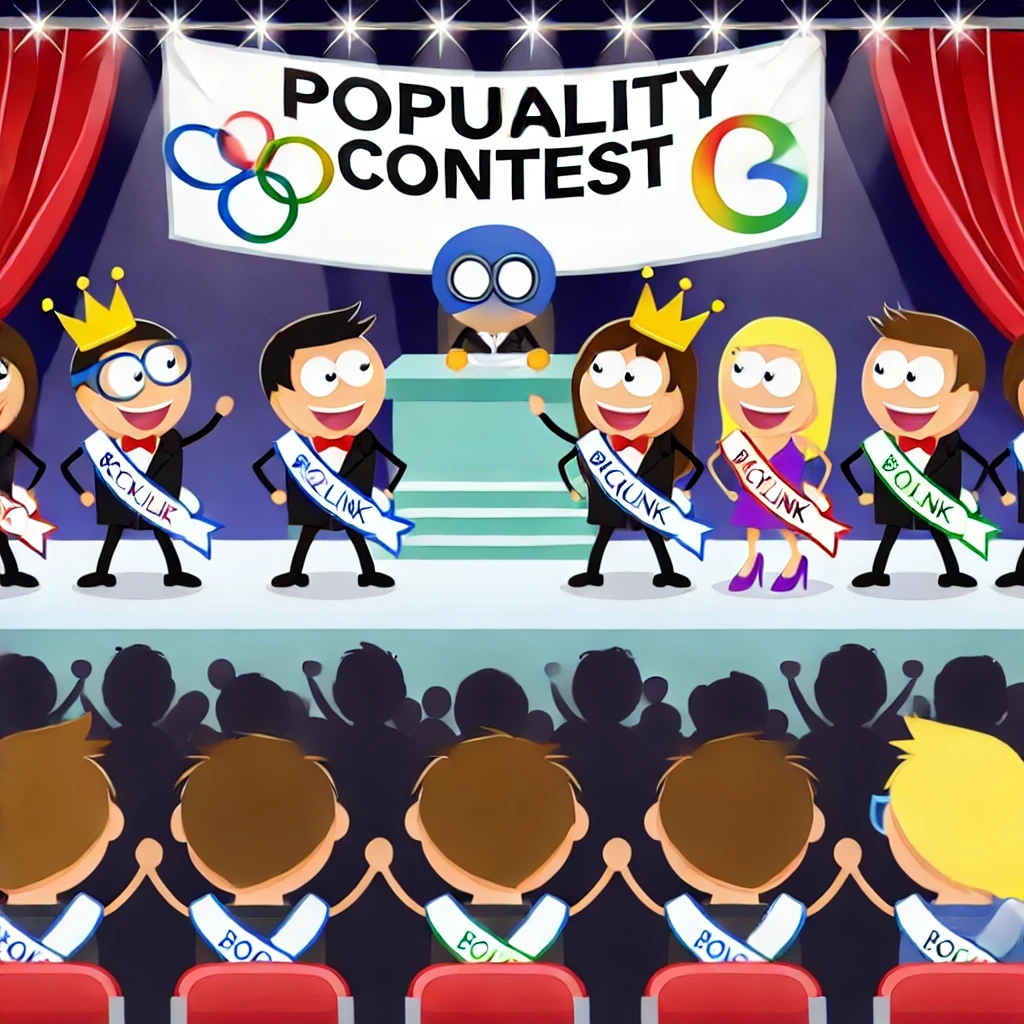 comic image of backlinks at popularity contest