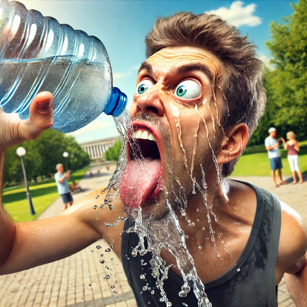 funny man chugging water